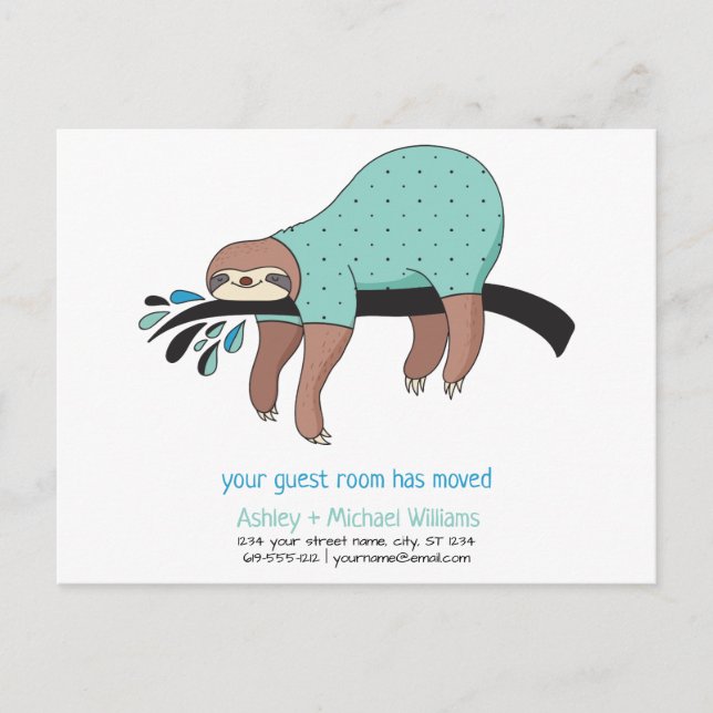 Cute Blue Sloth Room har Flyttat Flytta annons Meddelande Vykort (Framsida)