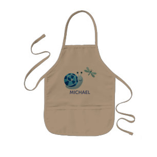 Cute Blue Snigel och Dragonfly Garden Barnförkläde