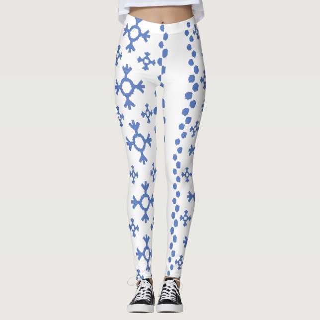 Cute Blue Snöflingor Mönster Thunder_Cove Leggings (Framsida)