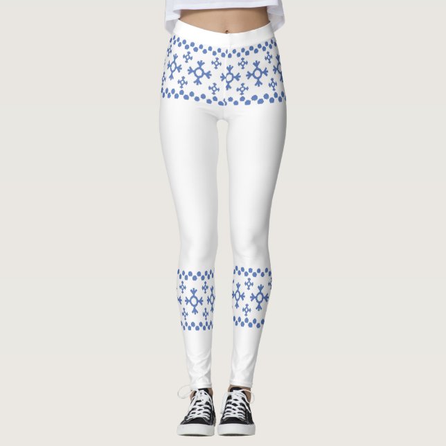 Cute Blue Snöflingor Mönster Thunder_Cove Leggings (Framsida)