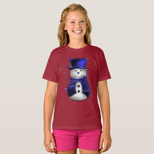 Cute Blue Snögubbe T Shirt (Hel framsida)