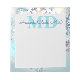 Cute Blue Snowflake Personlig Namn MD Doktor Anteckningsblock