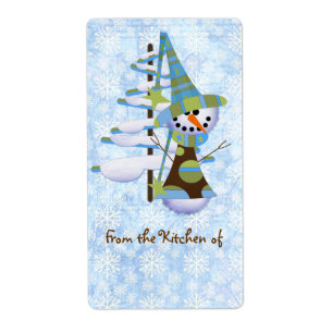 Cute Blue Snowman Christmas Kitchen Labels Fraktsedel