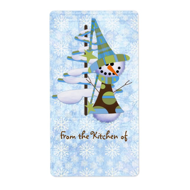 Cute Blue Snowman Christmas Kitchen Labels Fraktsedel (Framsidan)