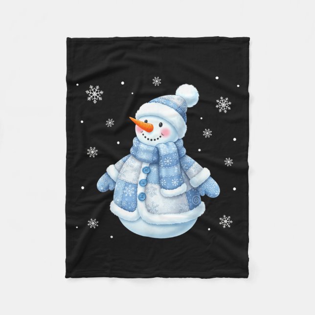 Cute Blue Snowman With Snowflakes Winter Christmas Fleecefilt (Framsidan)