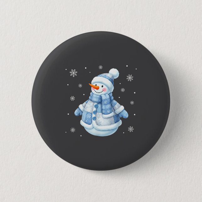 Cute Blue Snowman With Snowflakes Winter Christmas Knapp (Framsida)