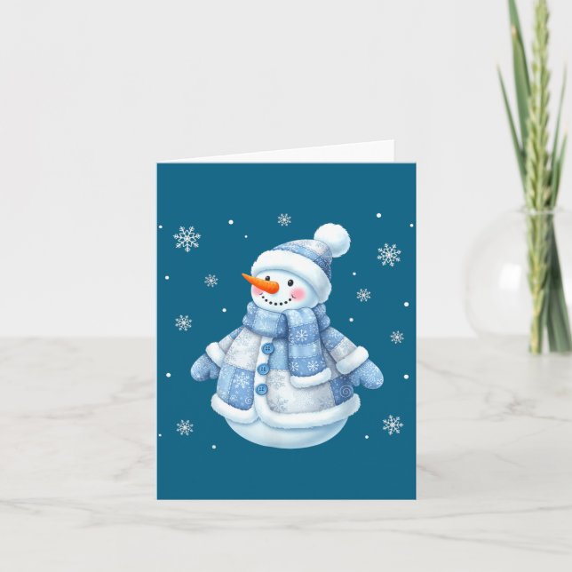 Cute Blue Snowman With Snowflakes Winter Christmas Kort (Framsida)
