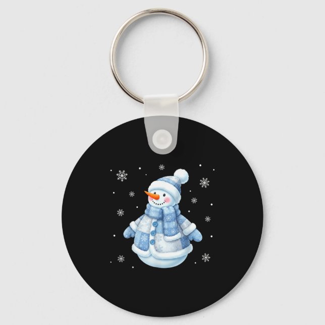 Cute Blue Snowman With Snowflakes Winter Christmas Nyckelring (Framsida)