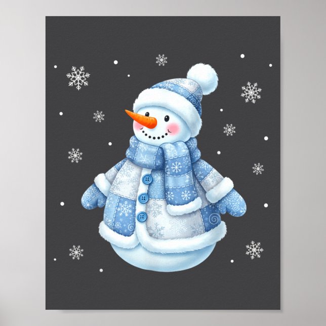 Cute Blue Snowman With Snowflakes Winter Christmas Poster (Framsidan)