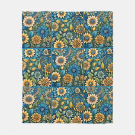 Cute Blue Solros Garden Quilt Mönster Fleecefilt