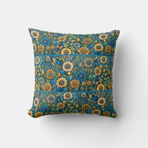 Cute Blue Solros Garden Quilt Mönster Kudde