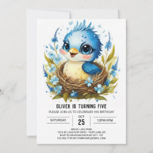 Cute Blue Songbird Birthday Inbjudningar