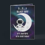 Cute Blue Space Astronaut Måne 8:e födelsedagen Kort<br><div class="desc">Den här är avsedd för dig. Den här är en fin och unik design för alla som tittar ett barnsons 8-årskort, son 8-årskort eller 8-årskort. Utformningen har en söt astronaut sitta på måne, något roligt och coola för ett litet barn. Utformningen är anpassadet som elak som du kan lägga till...</div>