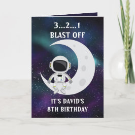 Cute Blue Space Astronaut Måne 8:e födelsedagen Kort