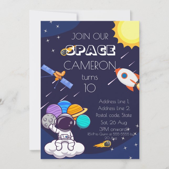 Cute Blue Space Astronaut Personalize Birthday Boy Inbjudningar (Framsida)