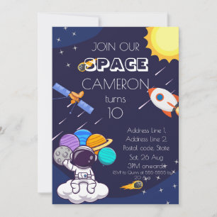Cute Blue Space Astronaut Personalize Birthday Boy Inbjudningar
