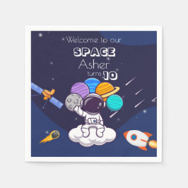Cute Blue Space Astronaut Personalize Birthday Boy Pappersservett