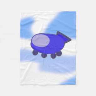 Cute Blue Spaceship på Fransk Blue Clouds Fleecefilt