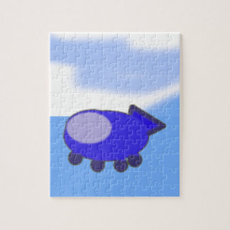 Cute Blue Spaceship på Fransk Blue Clouds Pussel
