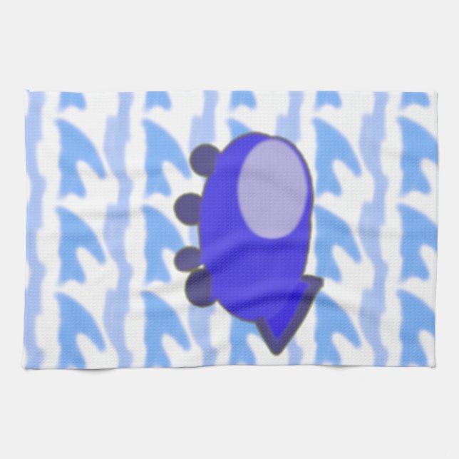 Cute Blue Spaceship Waveworld Kitchen Towers Kökshandduk (Horisontell)
