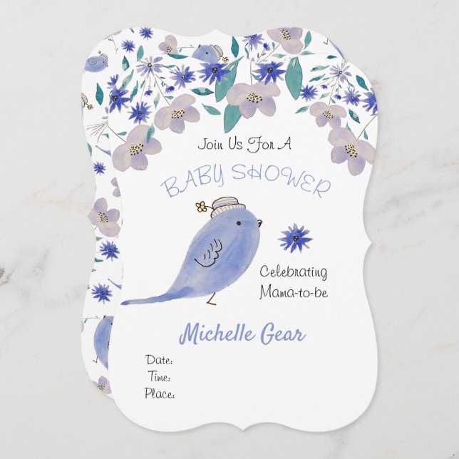 Cute Blue Sparrow med blomma (Fram/baksida)