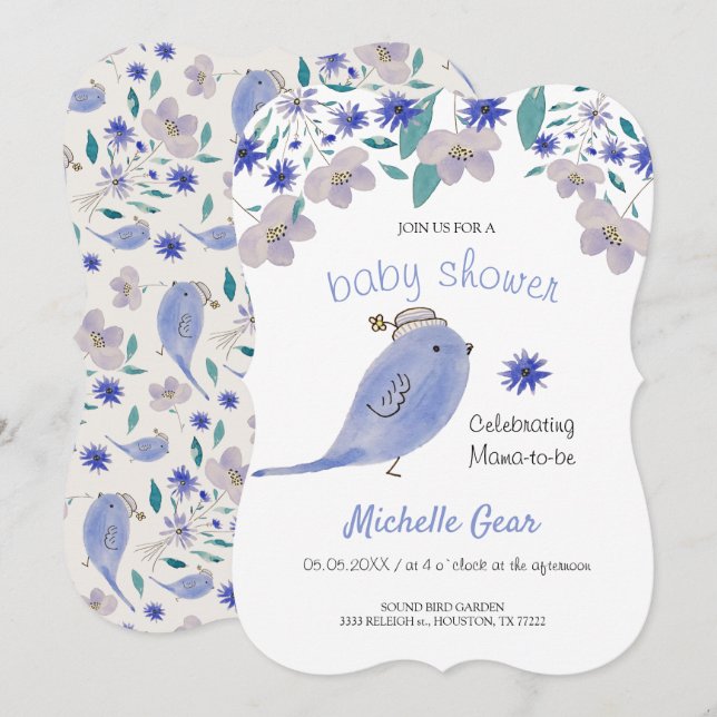 Cute Blue Sparrow med blomma (Fram/baksida)