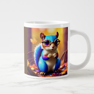 Cute Blue Squirrel med glasögon Jumbo Mugg