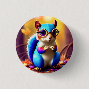 Cute Blue Squirrel med glasögon Knapp