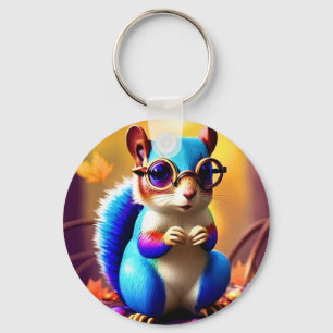 Cute Blue Squirrel med glasögon Nyckelring