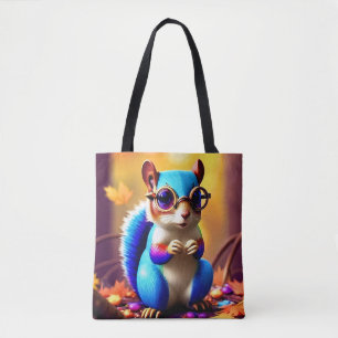 Cute Blue Squirrel med glasögon Tygkasse