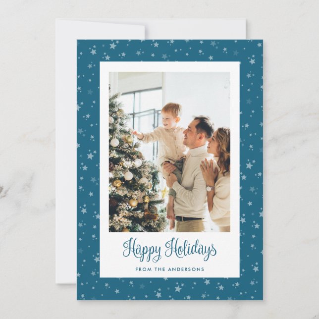 Cute Blue Starry Photo Glad helg kort (Framsida)