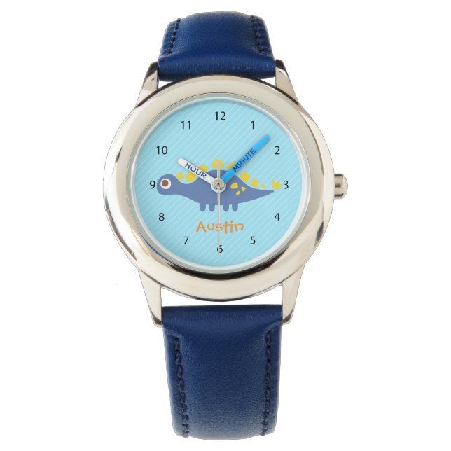 Cute Blue Stegosaurus Dinosaur Kids Se Armbandsur (Framsida)