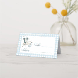Cute Blue Stork Baby Shower Bordsnumren Tält Placeringskort