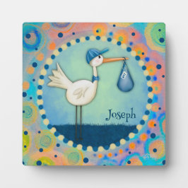 Cute Blue Stork Inspiritivity Personlig Plaque