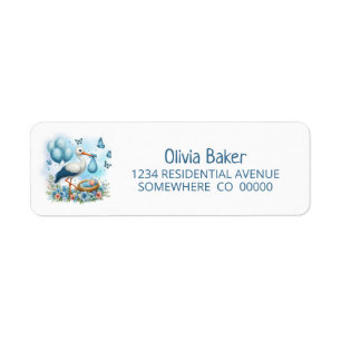 Cute Blue Stork Returadress Etikett