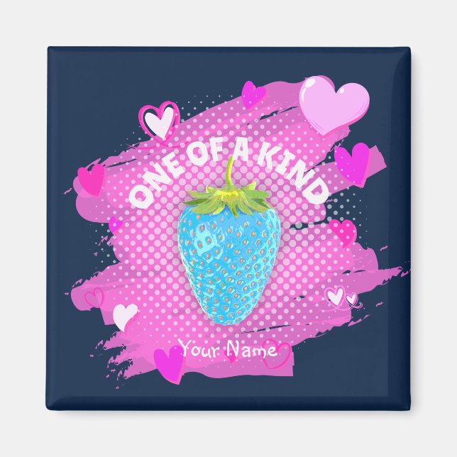 Cute Blue Strawberry Hearts an of a like Rosa Magnet (Framsidan)