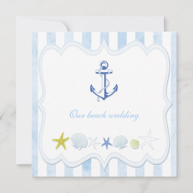 Cute Blue Stripe Nautical Bröllop Inbjudningar (Framsida)
