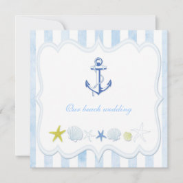 Cute Blue Stripe Nautical Bröllop Inbjudningar