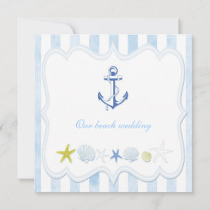 Cute Blue Stripe Nautical Bröllop Inbjudningar