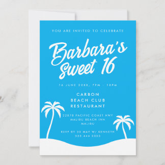 Cute Blue Summer Beach Party Sweet 16 Inbjudningar