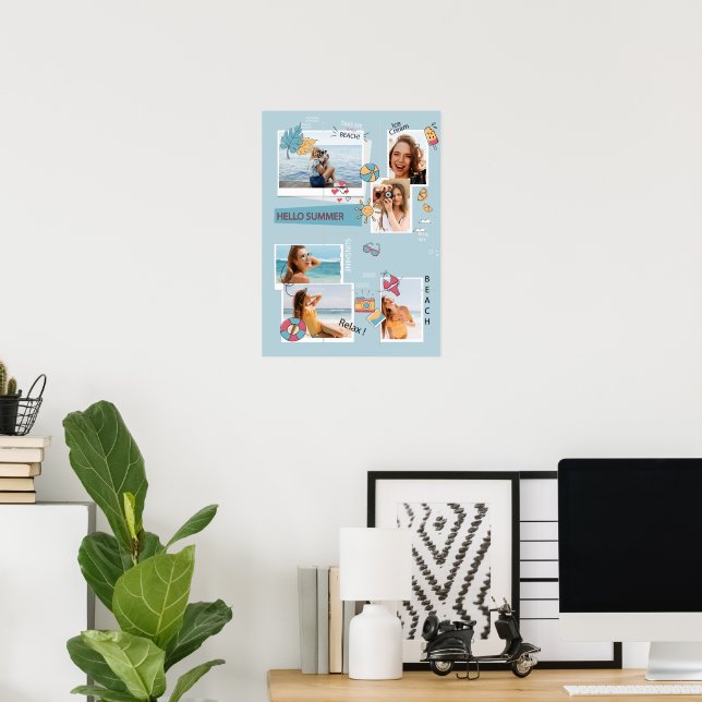 Cute Blue Summer Många Photo Collage Poster (Hemmakontoret)