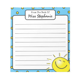 Cute Blue Sunshine Smile Ansikte från lärare Anteckningsblock