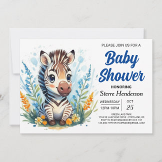 Cute Blue Surprise Zebra Boy Shower Inbjudningar