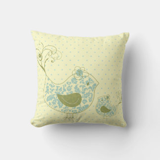 Cute Blue Swirly Mamma & Baby Bird Whimsique Damas Kudde