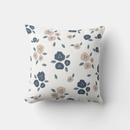 Cute Blue Tan Blommigt Modern Söt hos lantbrukare Kudde