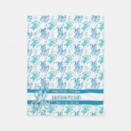 Cute Blue & Teal Watercolor Octopus Baby Namn Fleecefilt