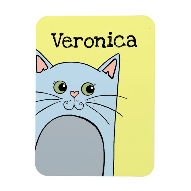 Cute Blue Tecknad Cat-Personlig Magnet (Vertikal)