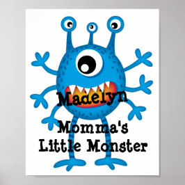 Cute Blue Tecknad Monster Funny Roligt för barn Poster