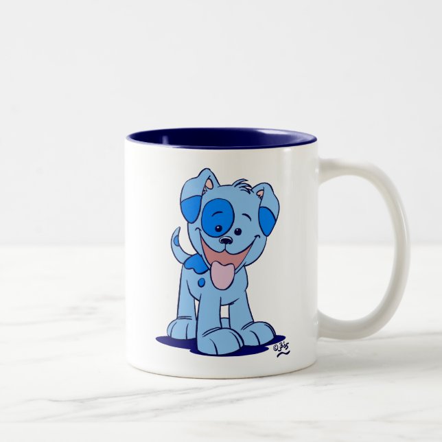Cute Blue Tecknad Puppy Mugg (Höger)