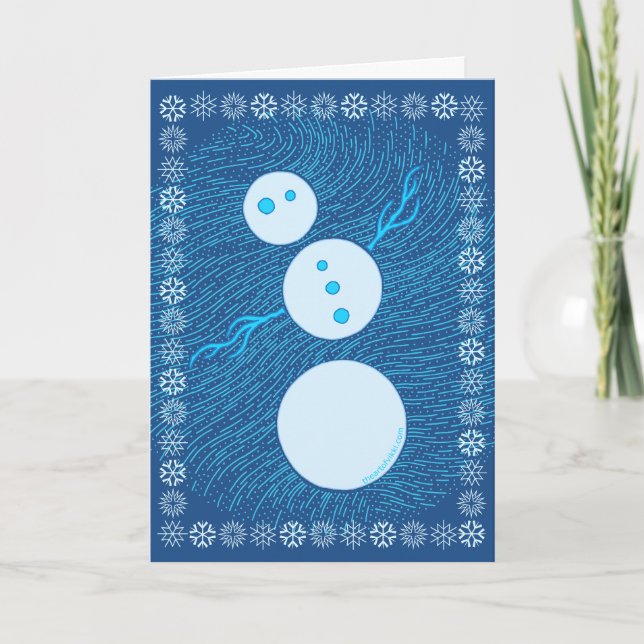 Cute Blue Tecknad Snögubbe Vinterjul, Helgdag Helgkort (Framsida)